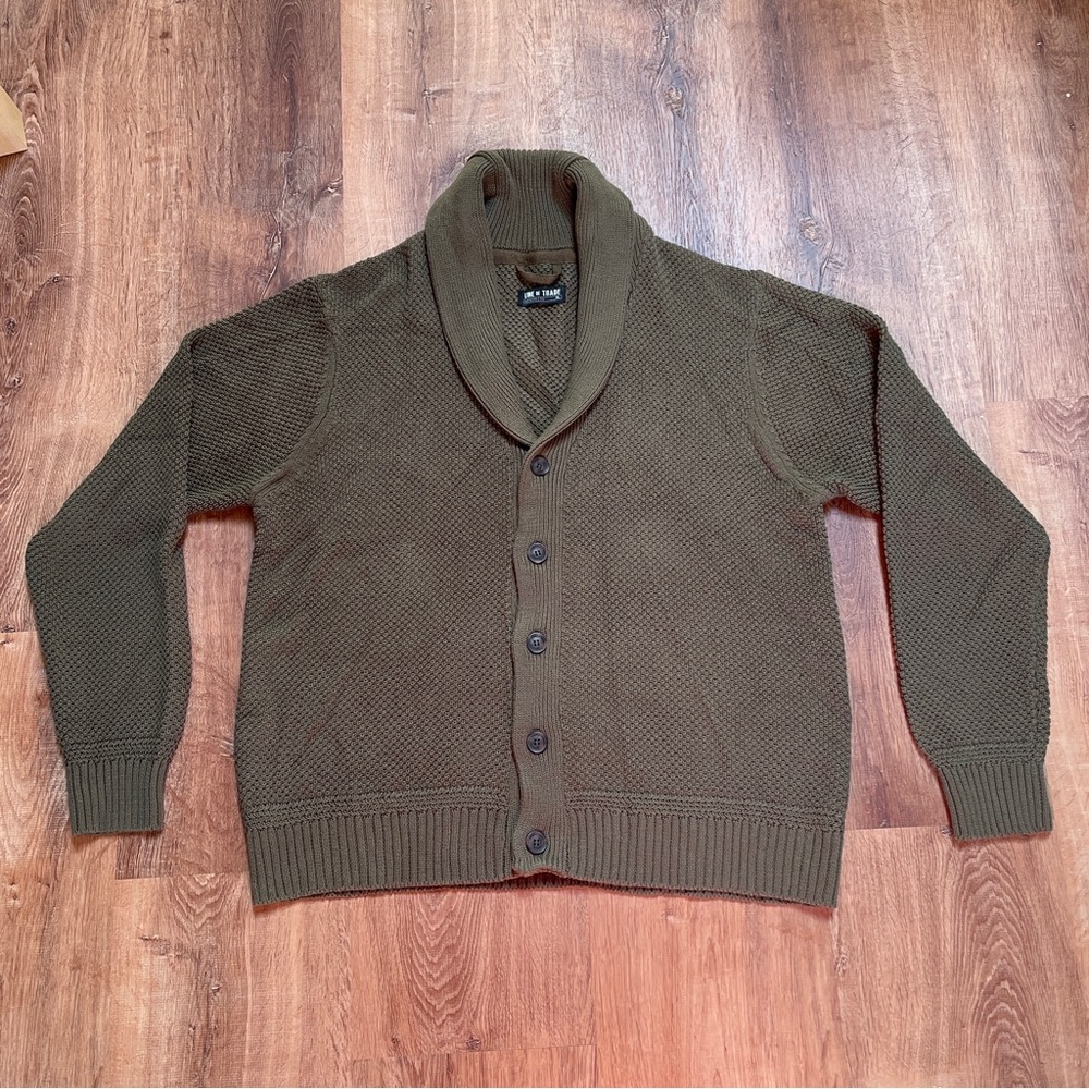 Line of Trade Mens Cardigan Sweater Size XL Waffle Henley Green‎ Collared Cotton